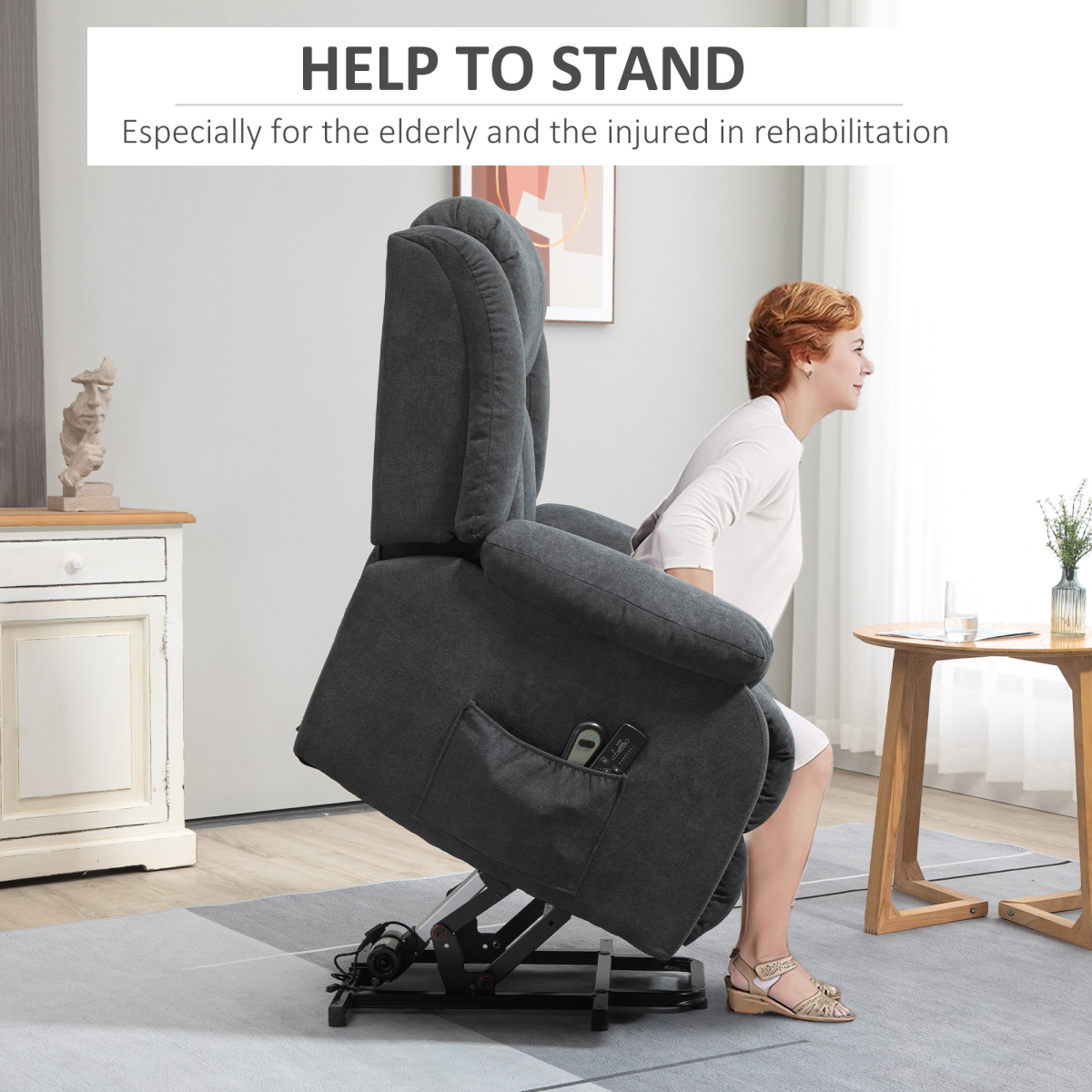 HOMCOM Heavy Duty Riser Recliner Lift Chair with Electric Recline & Handset Control – Dark Grey