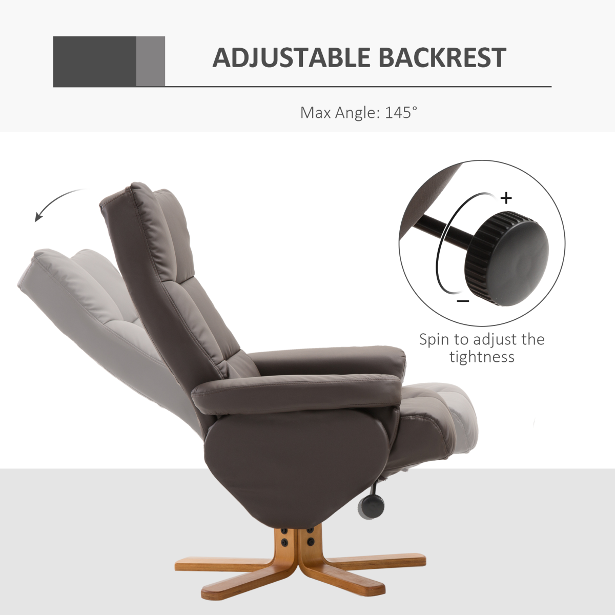 Faux Leather Recliner Chair with Storage Ottoman Footrest & Wipe-Clean Upholstery – Living Room Lounger, Brown