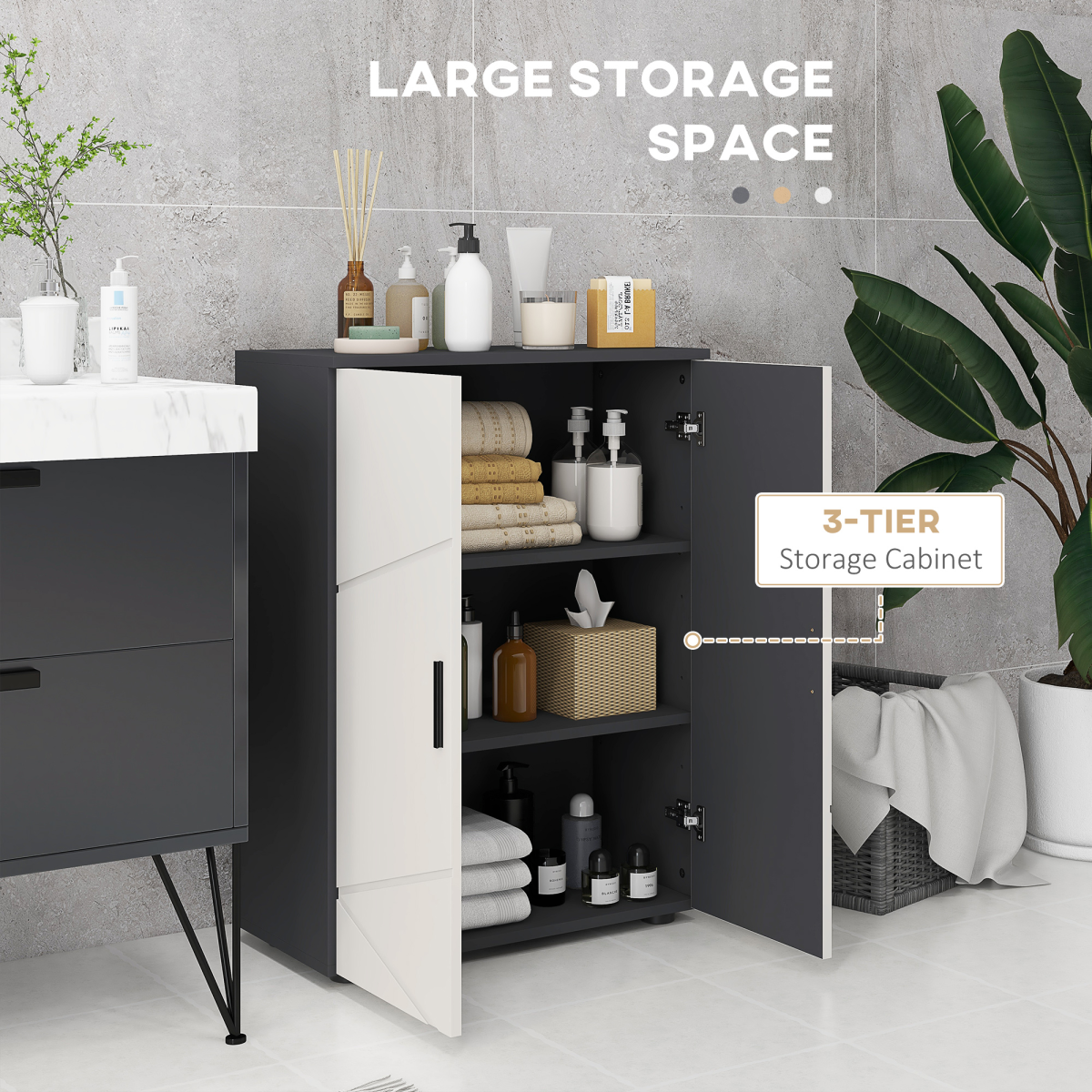 kleankin Small Bathroom Storage Cabinet with Soft Close Doors & Adjustable Shelves – Anti-Tip Design, Grey