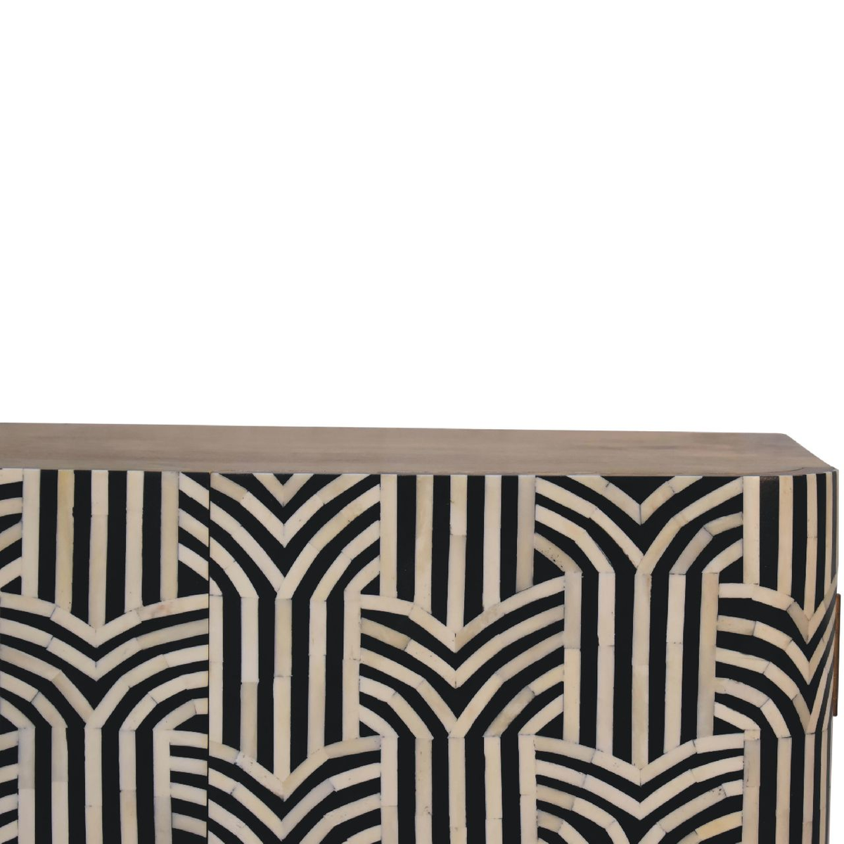 Artisan Furniture Solid Wood Edessa Bone Inlay Cabinet with 2 Shelves and Nordic Legs – Boho Style, Black & White