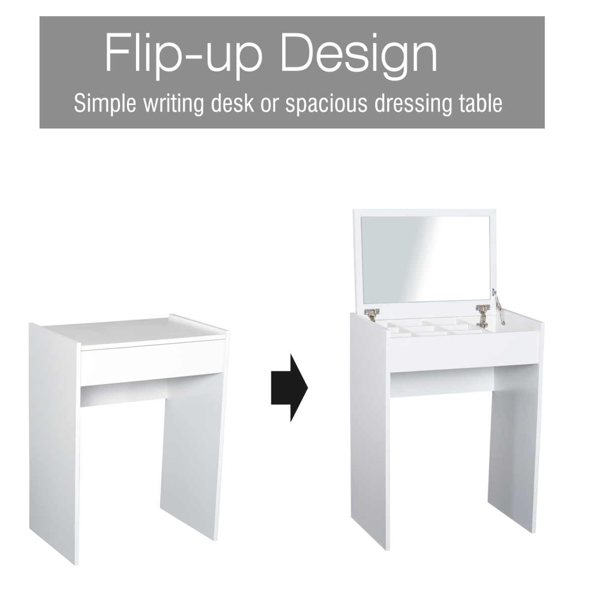 HOMCOM White Dressing Table Set with Flip-Up Mirror, Hidden Storage & Padded Stool