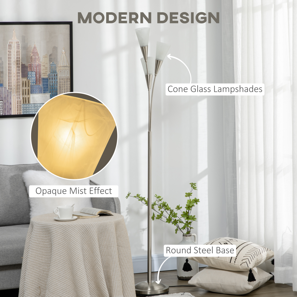 Modern 3-Light Uplighter Floor Lamp