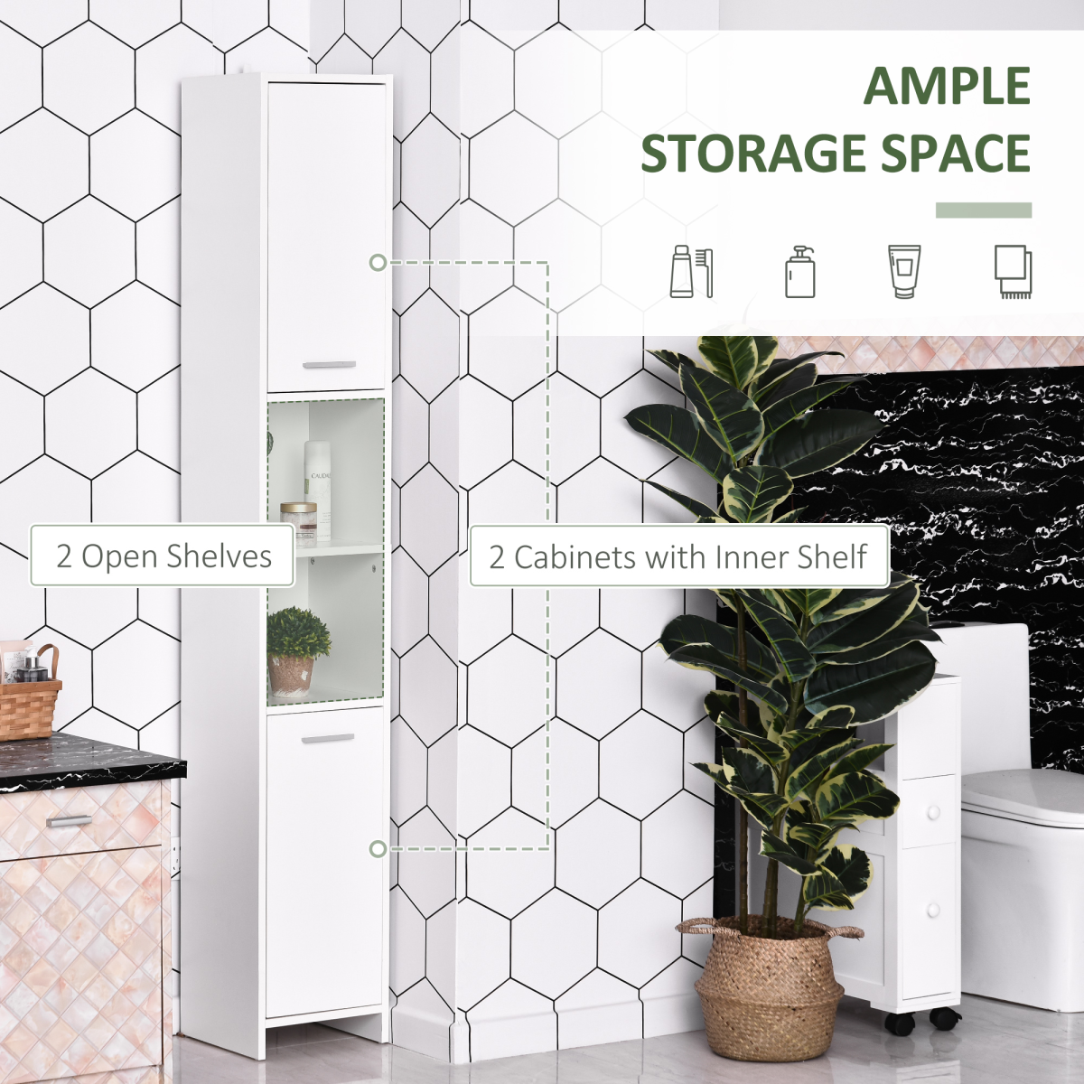 Tall Freestanding Storage Cabinet with Door & Shelves – Elegant Bathroom, Bedroom & Hallway Storage