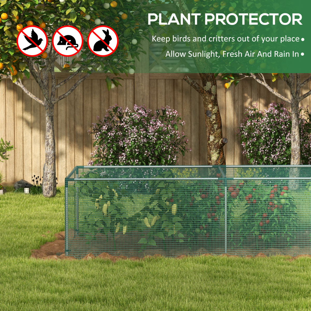 Outsunny 8ft x 4ft Plant Protection Tent Crop Cage with Zipped Door – Fruit & Vegetable Net Cover, Green