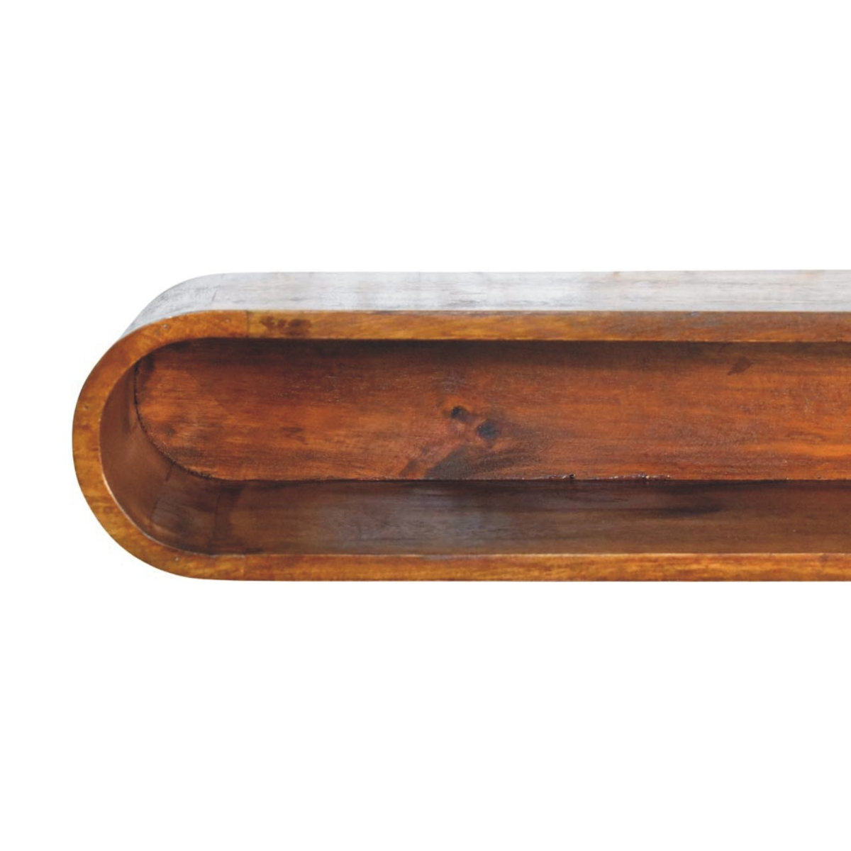 Artisan Furniture Arc Solid Mango Wood Wall-Mounted Media Console with Open Shelf – Floating Design, Chestnut