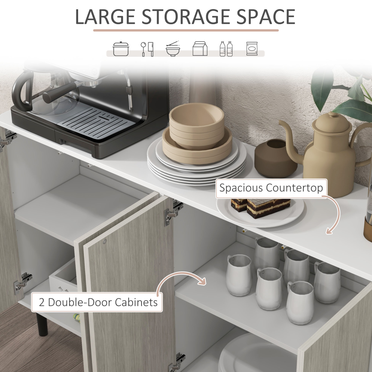 HOMCOM 2 Cupboard Sideboard with Adjustable Shelves – Living Room Storage Cabinet, White