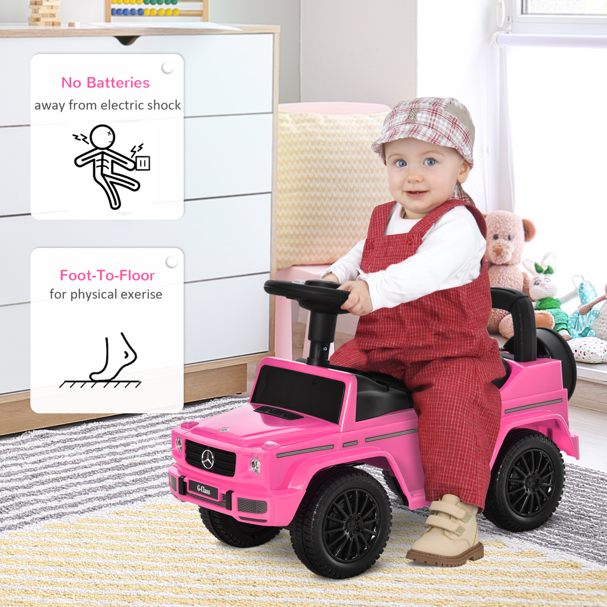 HOMCOM Mercedes-Benz G350 Kids Sliding Ride-On Car with Under-Seat Storage – 3-in-1 Toddler Push Car, Pink