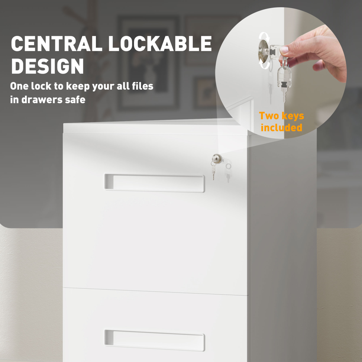 Mobile Lockable Hanging File Cabinet with Adjustable Partition and Wheels – Under-Desk Filing, White