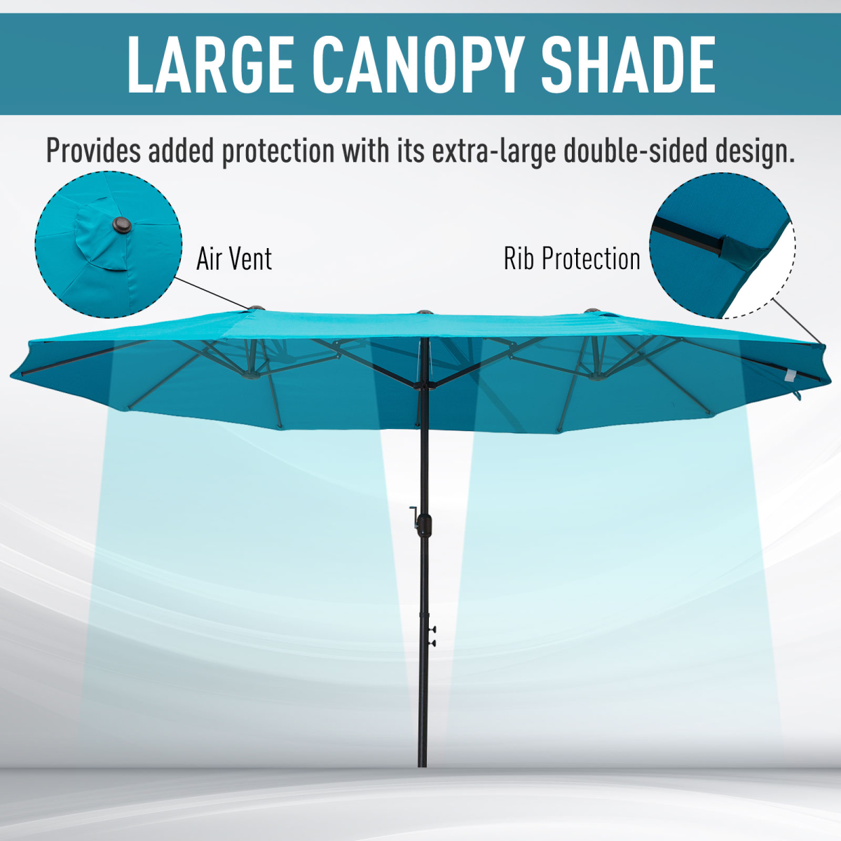 Outsunny 4.6m Double Canopy Patio Umbrella Parasol with Crank Lift, 12 Ribs – Garden Sun Shade without Base, Blue