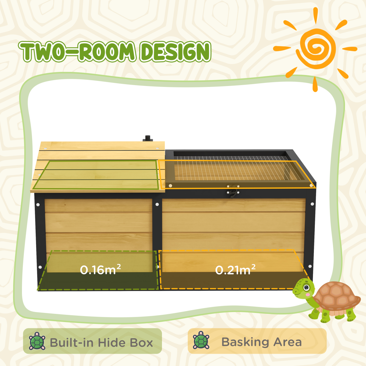 PawHut Wooden Tortoise House with Hide Shelter Den, Run & Openable Roof – Small Reptile Habitat, Yellow
