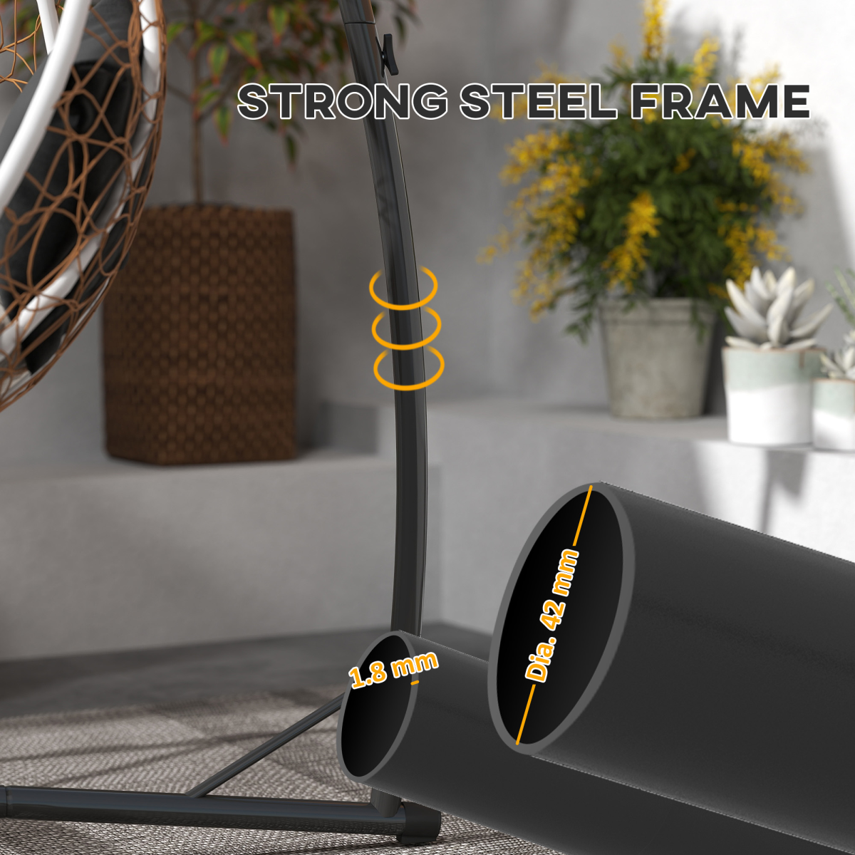 Outsunny Hammock Chair Stand, Steel Frame with Cup Holder – Heavy-Duty Garden Stand Only, Black