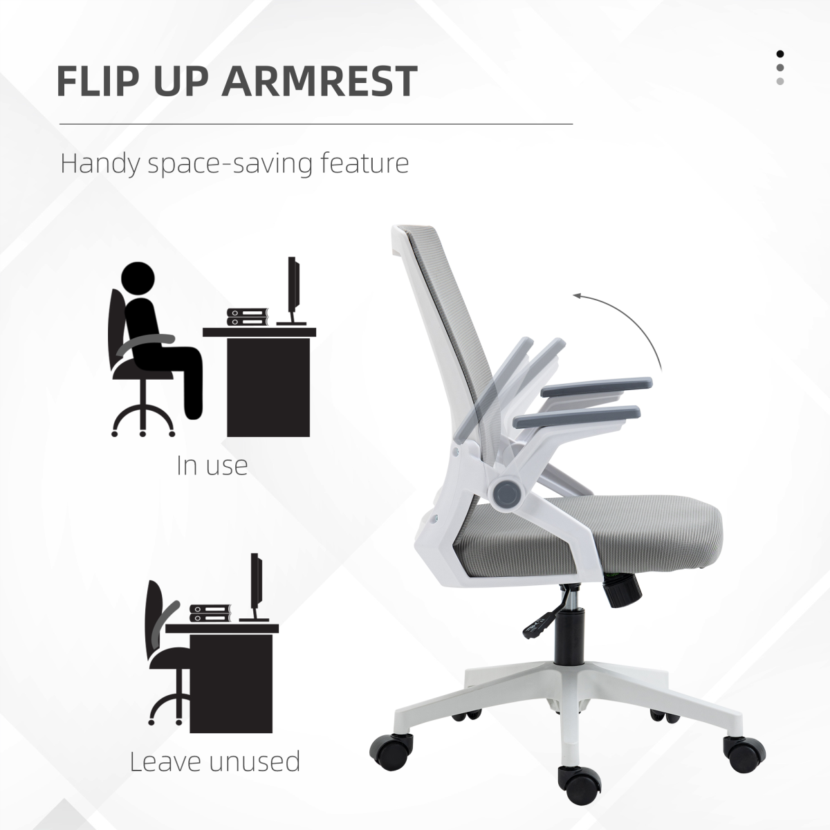Vinsetto Mesh Home Office Chair with Lumbar Support, Flip-up Arms and Tilt – Adjustable Height Swivel Desk Chair