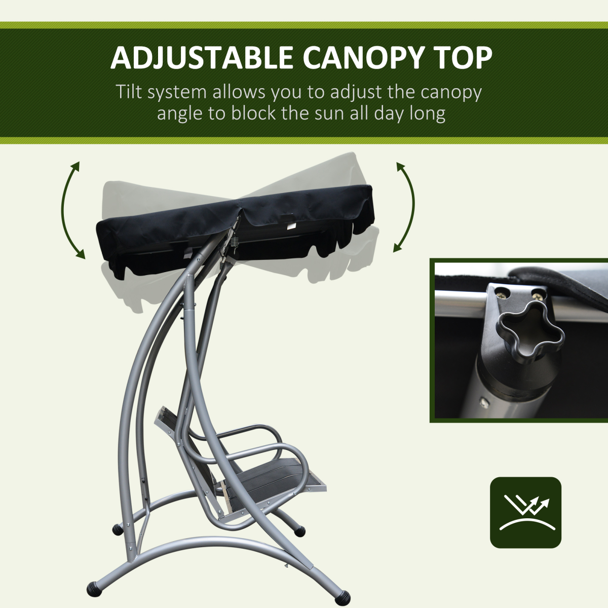 Outsunny 3 Person Steel Garden Swing Chair with Adjustable Canopy – Freestanding Patio Seat, Black