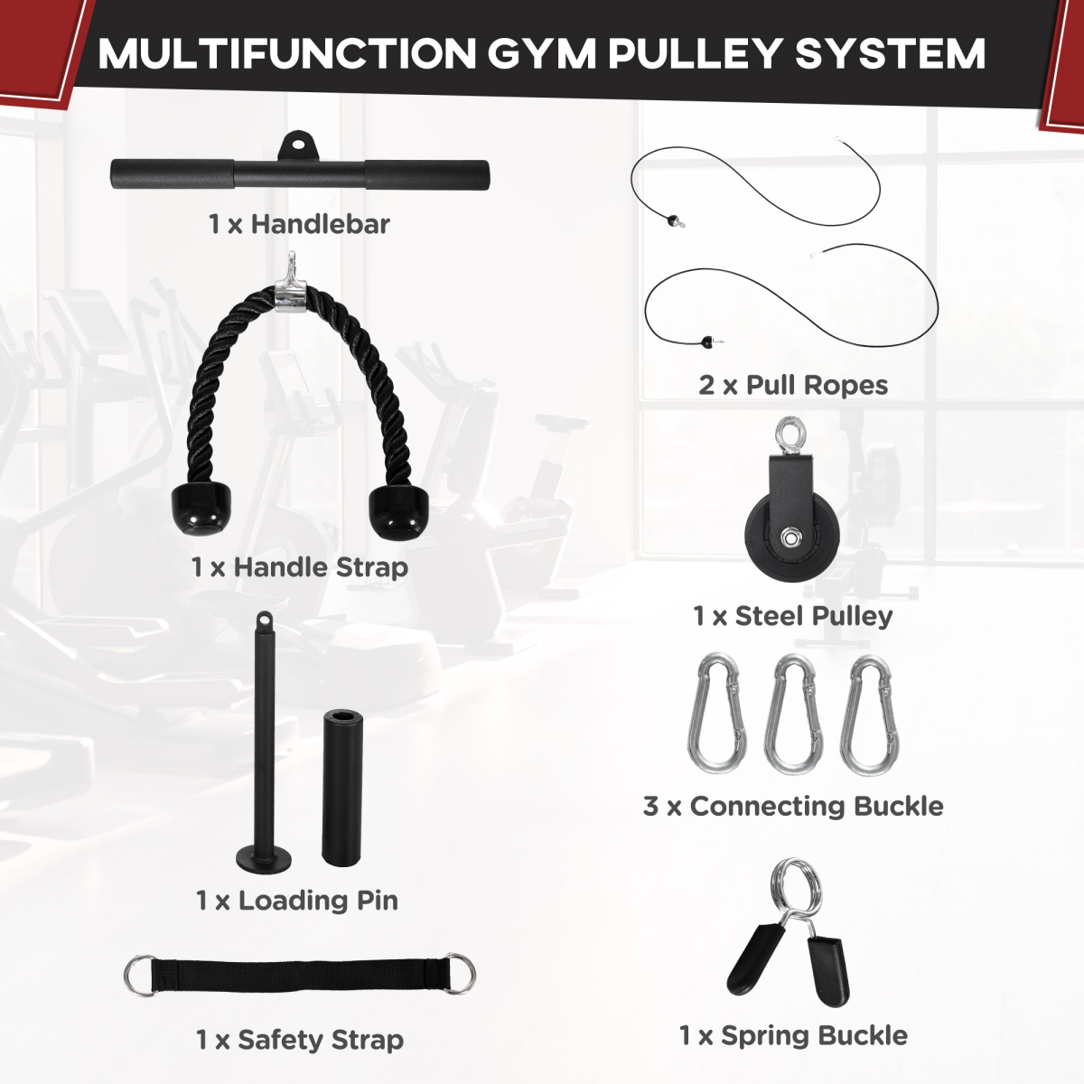 SPORTNOW Cable Pulley System with DIY Loading Weight Pin – Lat Pull Down Attachment for Home Gym, Black