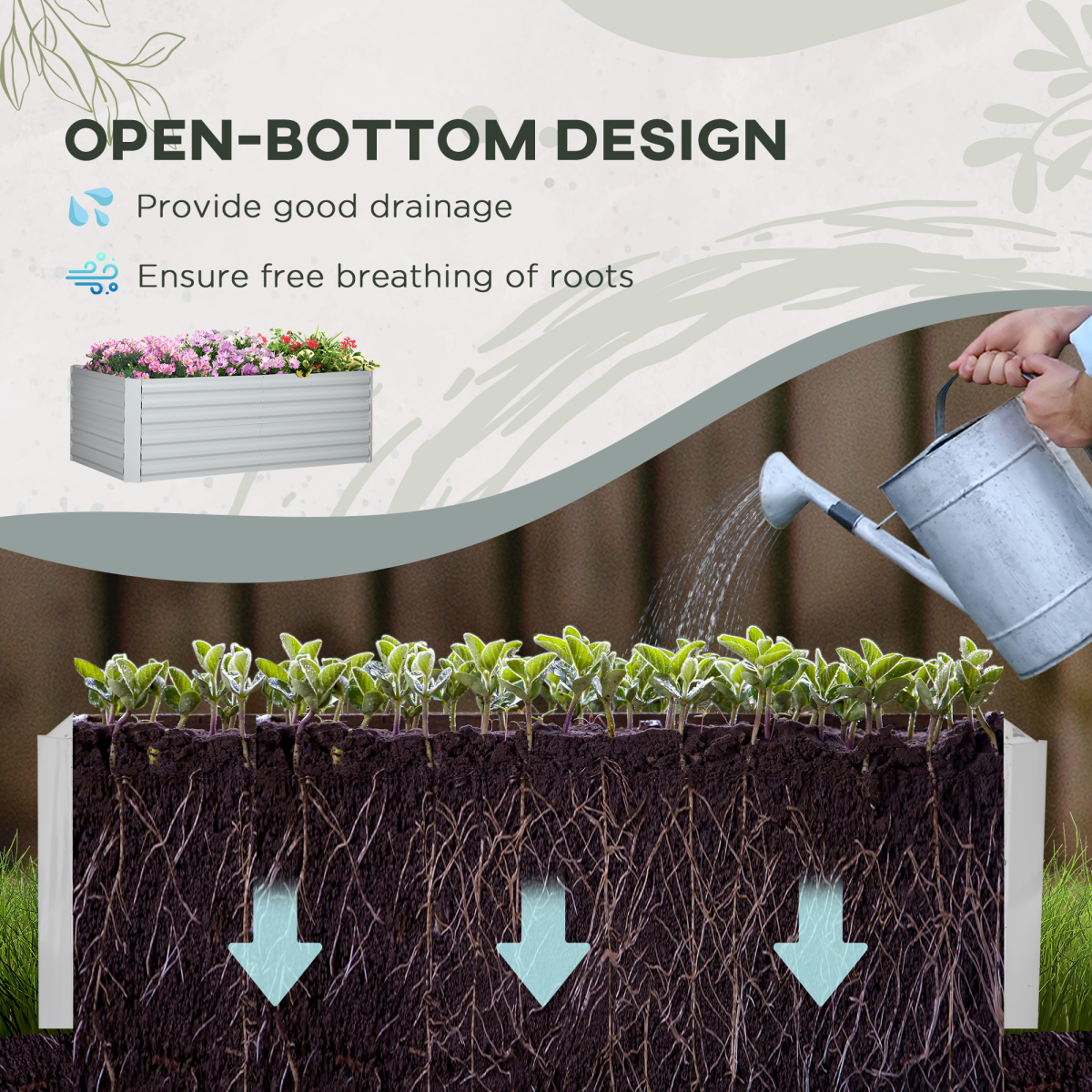 Outsunny Galvanised Steel Raised Garden Bed with Reinforced Rods, 180 x 90cm – Outdoor Planter for Flowers & Vegetables