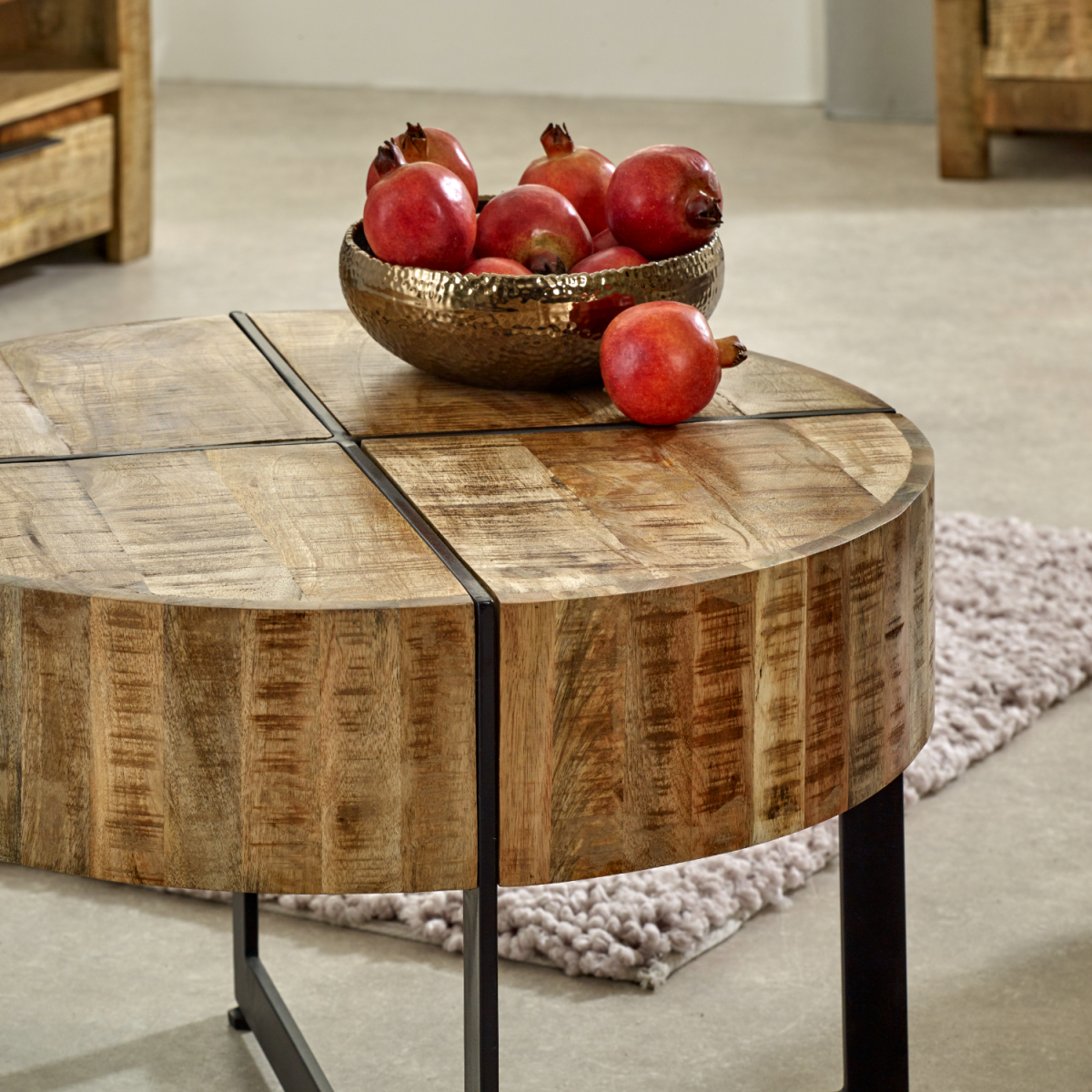 Surrey Solid Mango Wood Coffee Table with Inlaid Metal Legs – Handmade Industrial-Natural Style