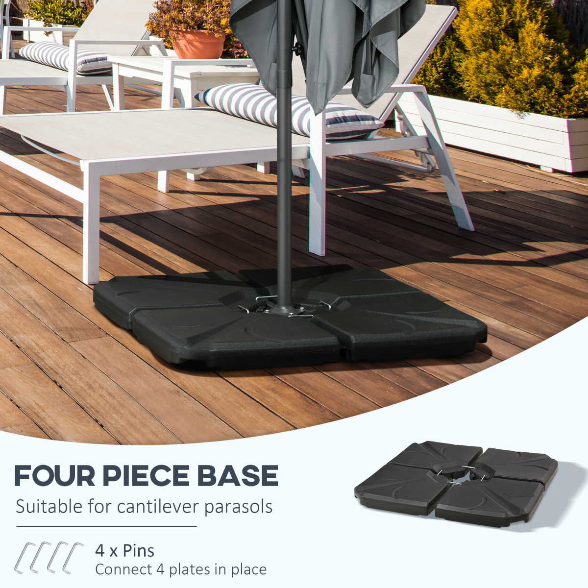 Outsunny 4-Pack Banana Parasol Base Weights, Fillable with Water or Sand – HDPE Cross Base Plates