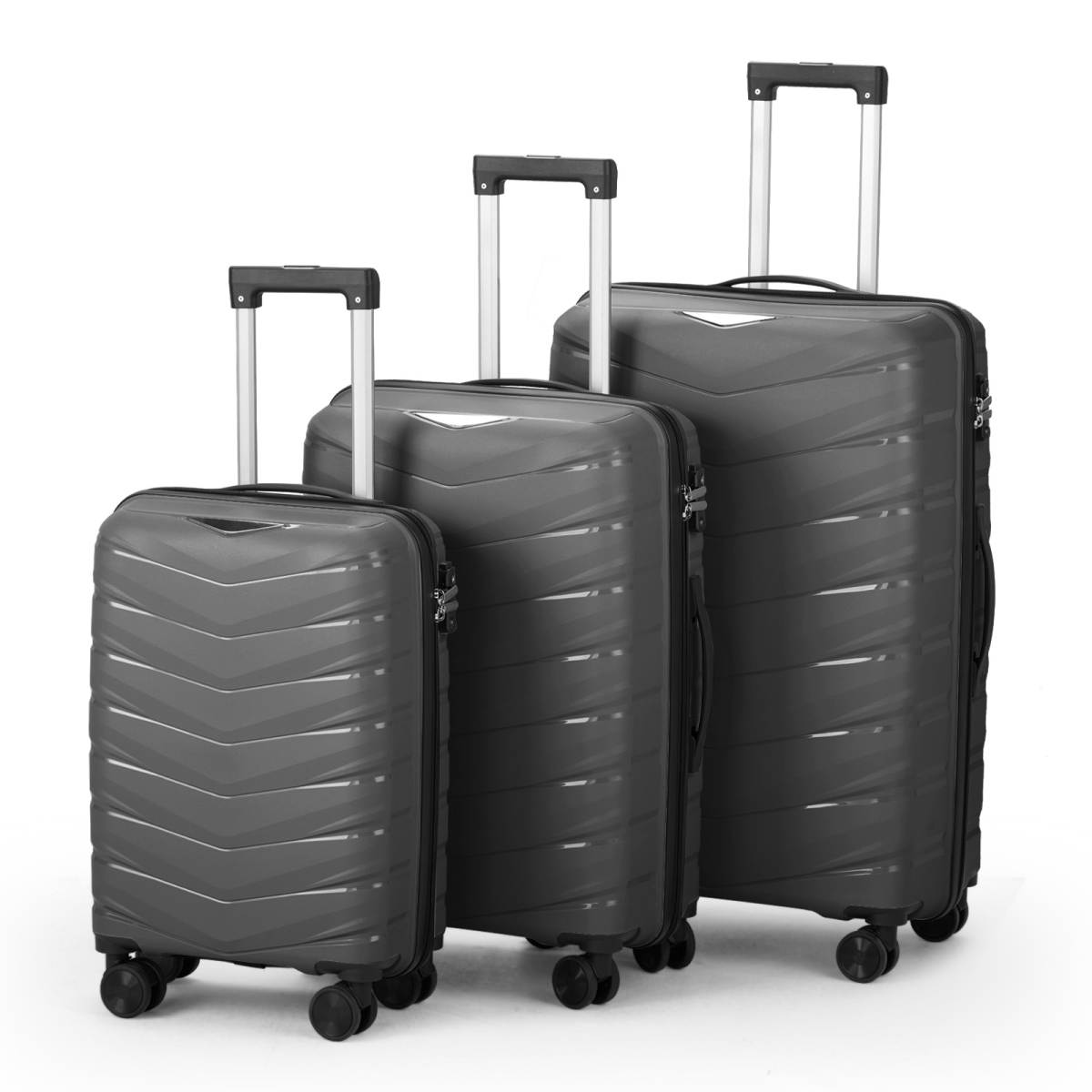 3-in-1 Hard Shell Suitcase Set – 20, 24 and 28 Inch, V-Stripe PP Trolley Cases, Dark Grey