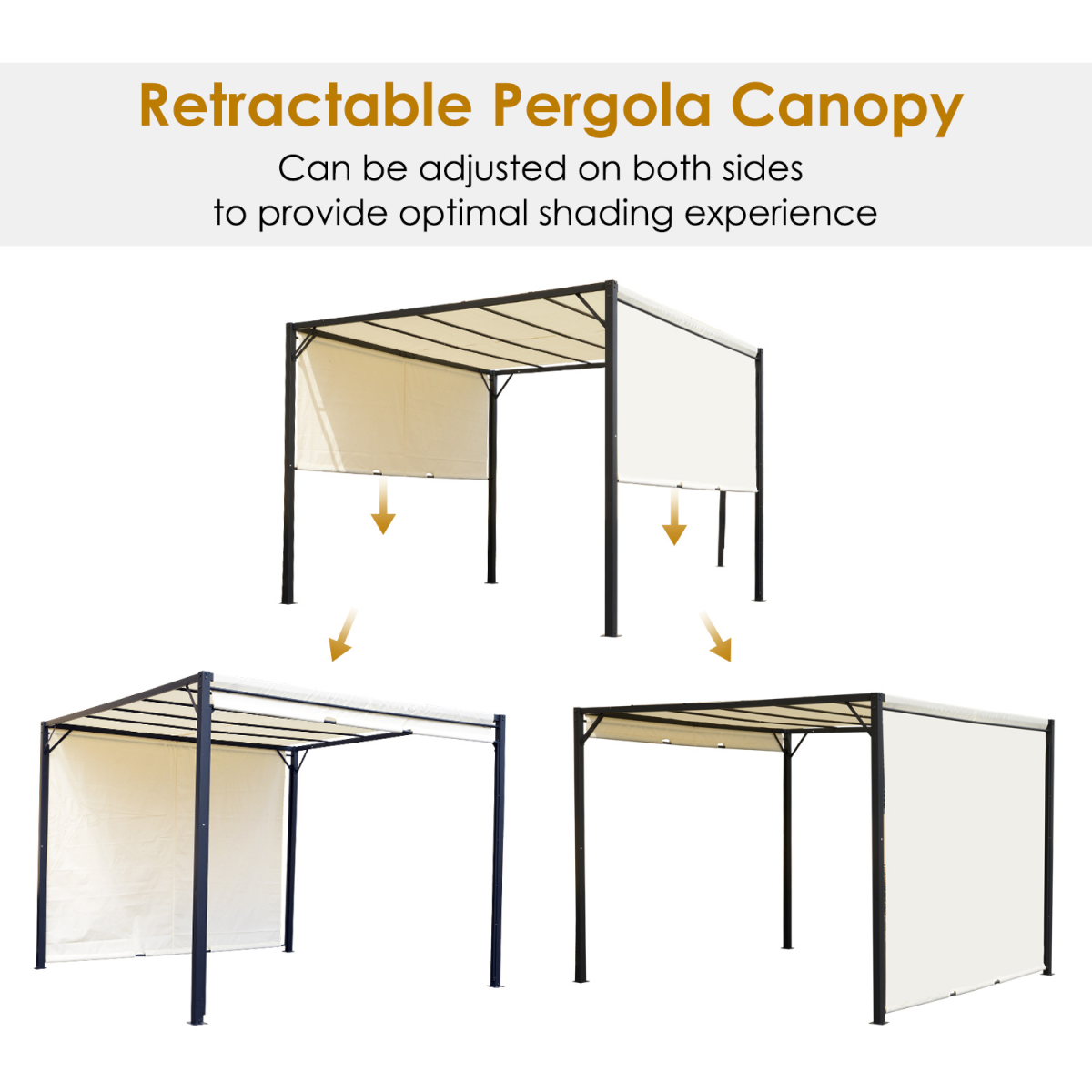 Outsunny 3 x 3m Retractable Metal Pergola with Adjustable Canopy & Steel Frame – Garden Gazebo