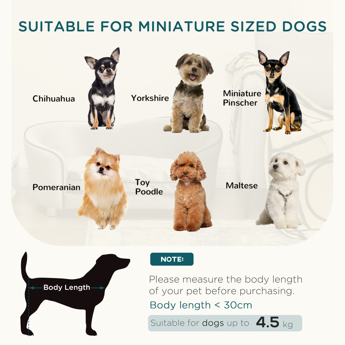 Pawhut Modern Dog Sofa Bed with Removable Cushion & Storage Pocket – Pet Lounge for Small Dogs and Cats