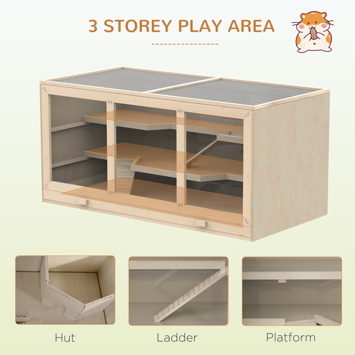 Wooden Hamster Cage with Exercise Run & Lockable Door – Small Animal Hutch for Rats, Mice, Guinea Pigs