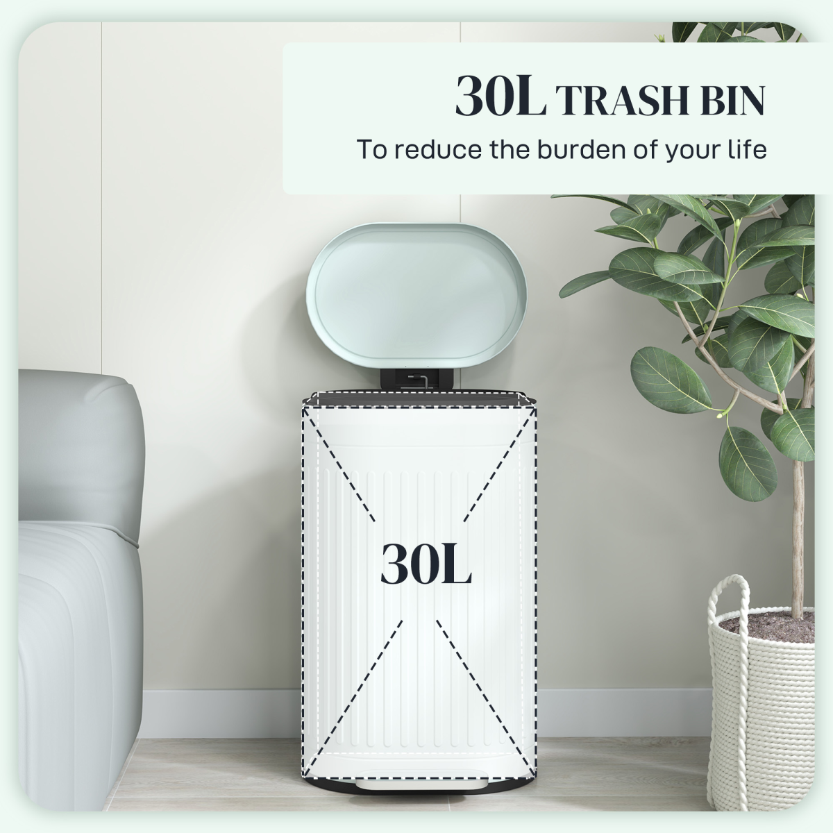 HOMCOM 30L Metal Pedal Bin with Soft-Close Lid and Removable Inner Bucket – Kitchen Waste Bin, Light Green