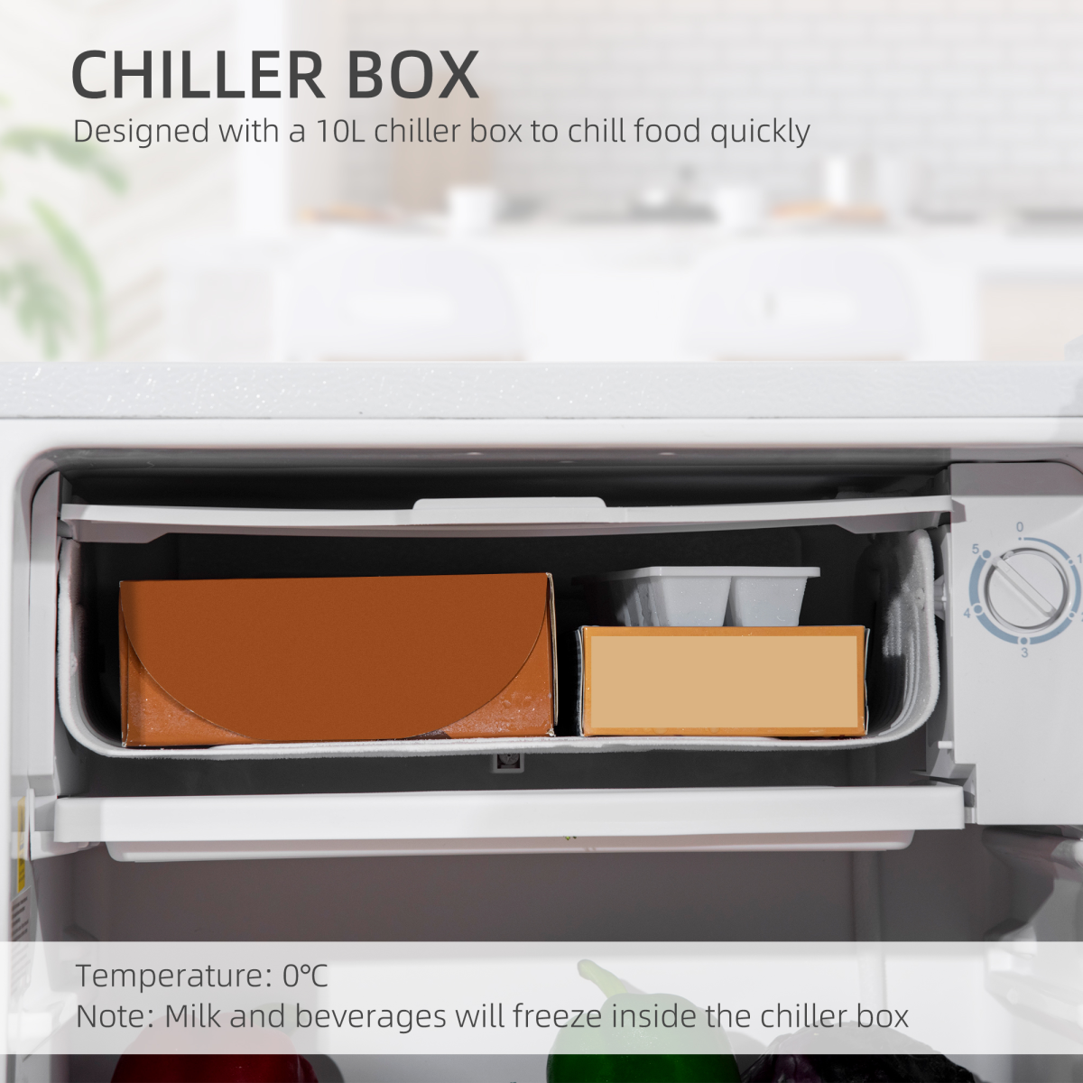 HOMCOM 91L Freestanding Under Counter Fridge with Chiller Box & Reversible Door – Kitchen, Office & Bar, White