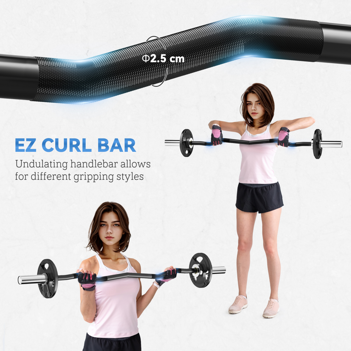 SPORTNOW 120cm EZ Curl Bar with Spring Clips for 5cm Weight Plates, 8kg – Home Gym Barbell Bar, 100kg Capacity