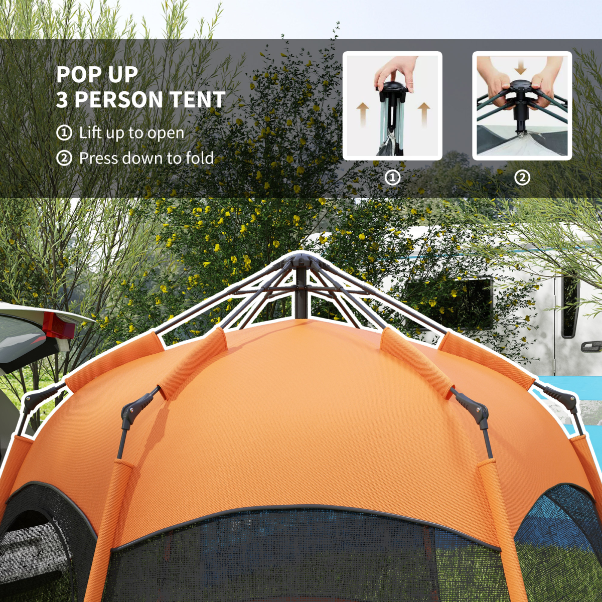 Outsunny 4 Person Pop Up Hexagon Tent with Mesh Windows – Portable Family Camping & Festival Shelter