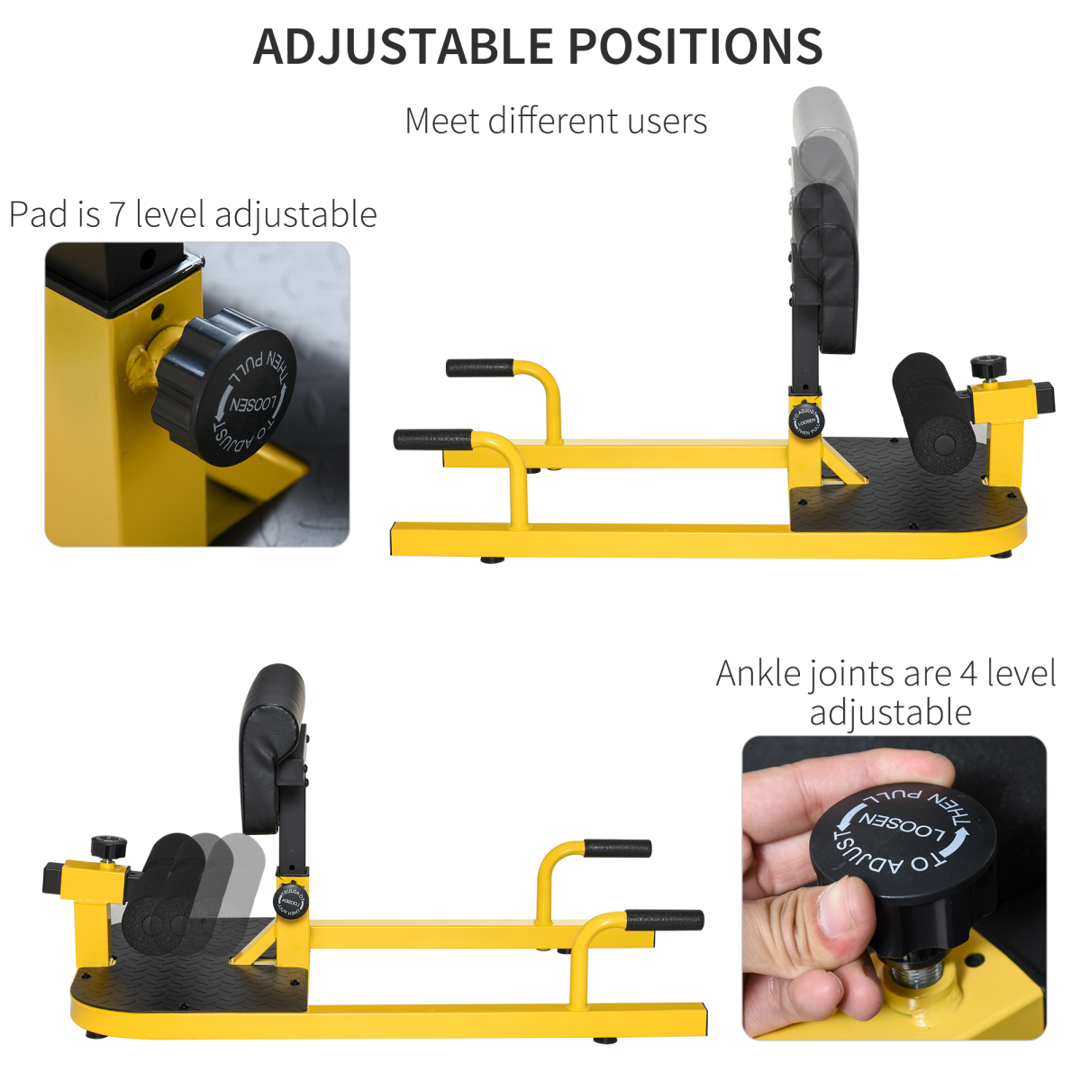 HOMCOM 3-in-1 Sissy Squat Machine with Sit-Up & Push-Up Functions – Adjustable Leg Exercise Bench for Home Gym