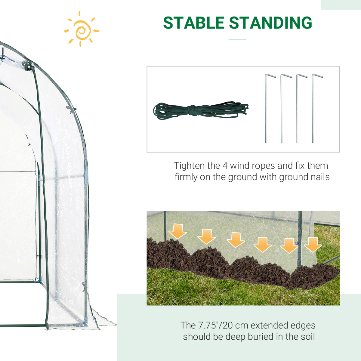 Garden Greenhouse with Roll-Up Zipped Door, 200W x 250D x 200H cm – Steel Frame, Transparent PVC Cover