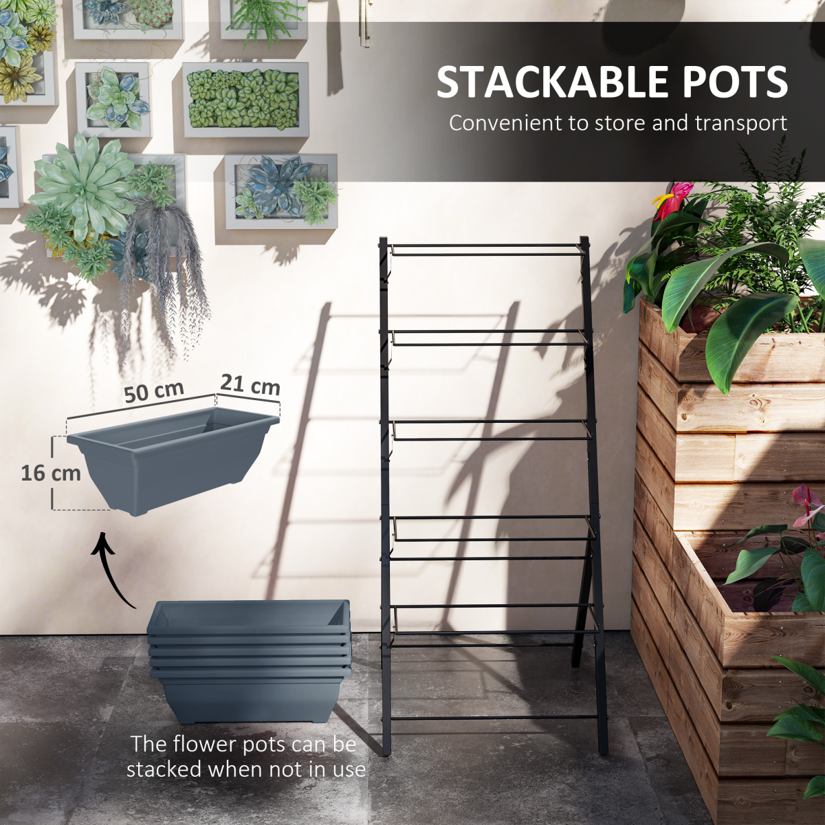 Outsunny 5-Tier Ladder Planter with 5 Removable Boxes – Raised Garden Bed for Balcony & Patio, Grey