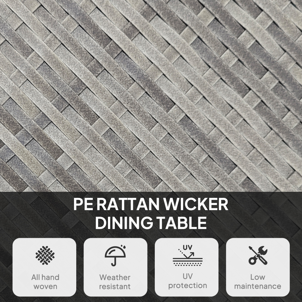 Outsunny Rattan Outdoor Dining Table for 4 with Wood-Plastic Composite Top – Patio Garden Furniture, Grey
