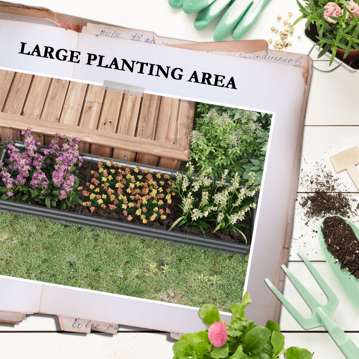 Outsunny Galvanised Steel Raised Garden Bed, 240cm Elevated Planter Box with Open Bottom, Grey