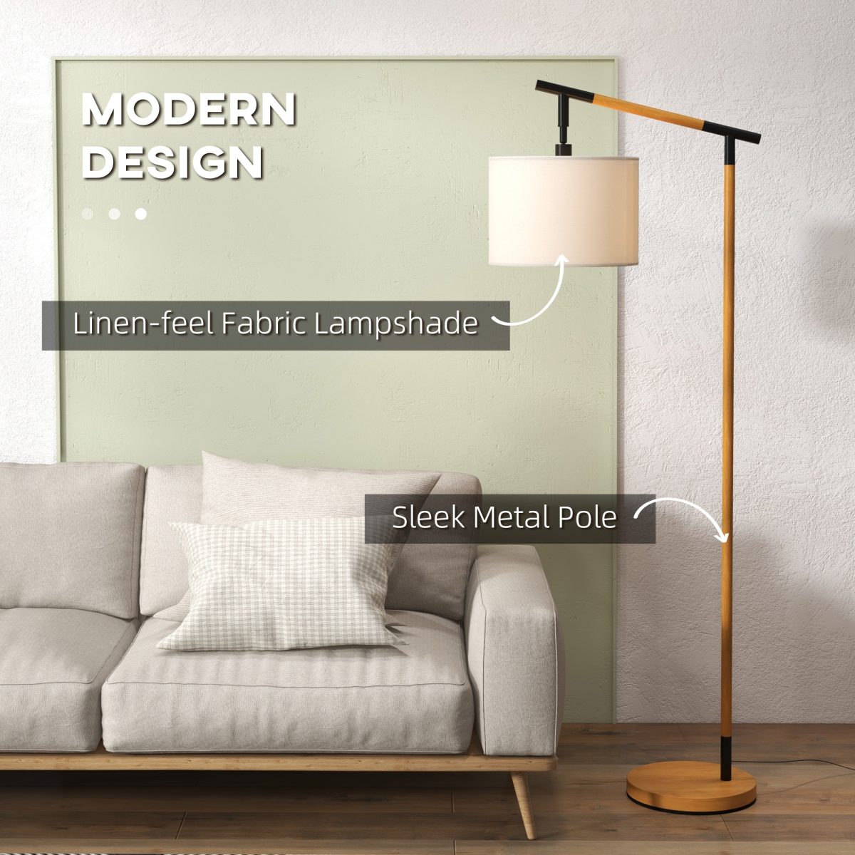 HOMCOM Floor Lamp with 350° Rotating Lampshade, Footswitch and LED Bulb Included – Metal Frame, Brown