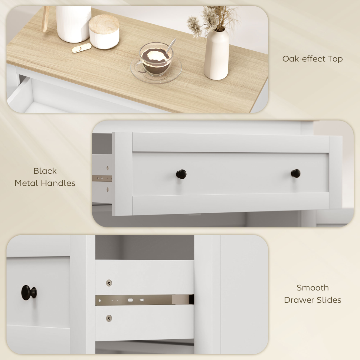 Kitchen Sideboard Storage Cabinet with Drawer & Adjustable Shelves – Freestanding Cupboard, White and Oak