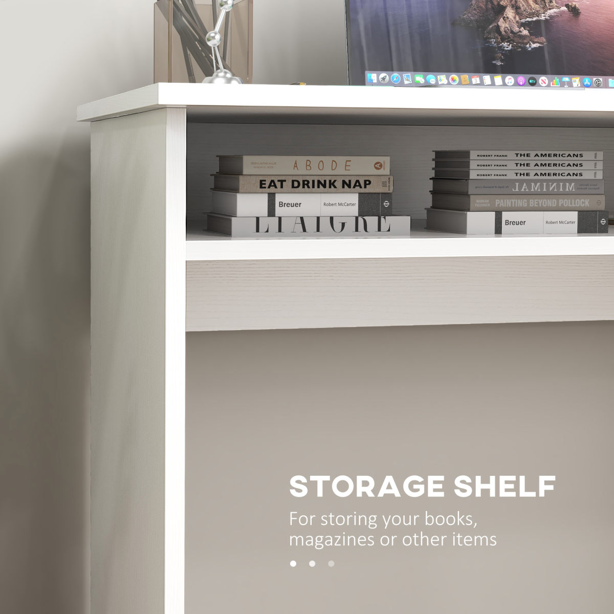 HOMCOM Compact Workstation Desk with Under-Table Storage – Home Office Study Table, White