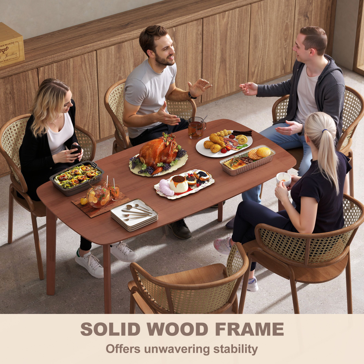HOMCOM 150cm Rectangular Dining Table with Solid Wood Frame – Country Style Table for Six, Light Brown