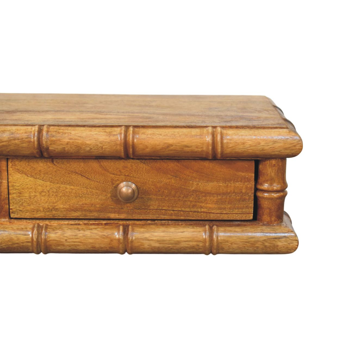 Artisan Furniture Solid Wood Bamboo Wall-Mounted Console, 2 Drawers – Amber Oak Floating Hallway Table, Brown