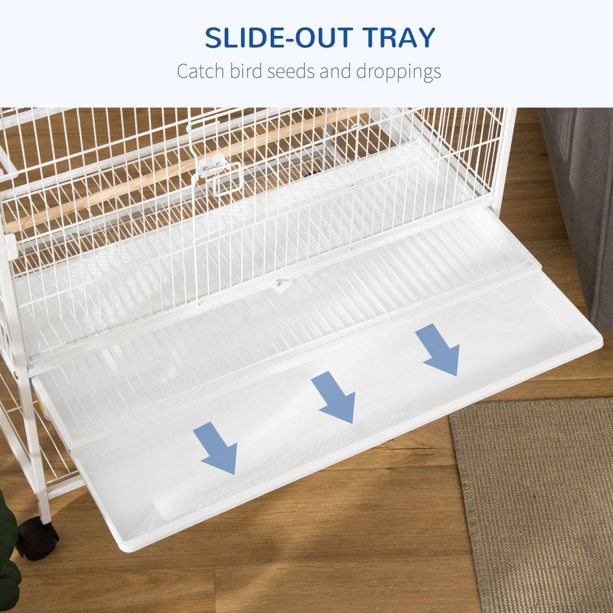 Pawhut Large Bird Cage with Rolling Stand, 4 Perches & Tray – For Budgies, Finches and Canaries, White