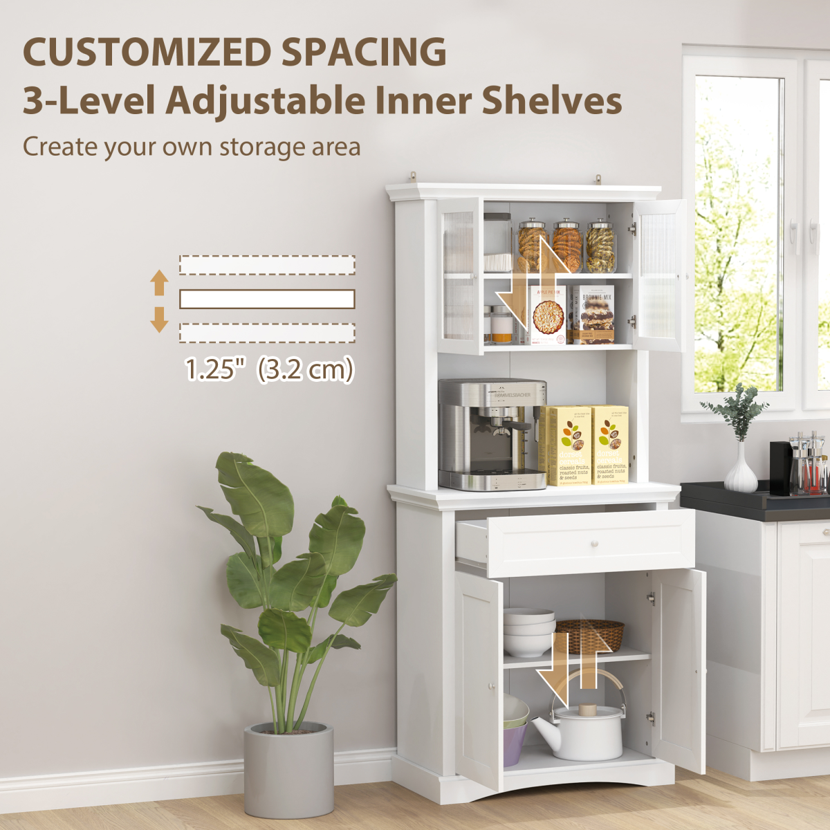 HOMCOM Kitchen Cupboard Storage Cabinet with Drawer, Doors & Adjustable Shelves – White