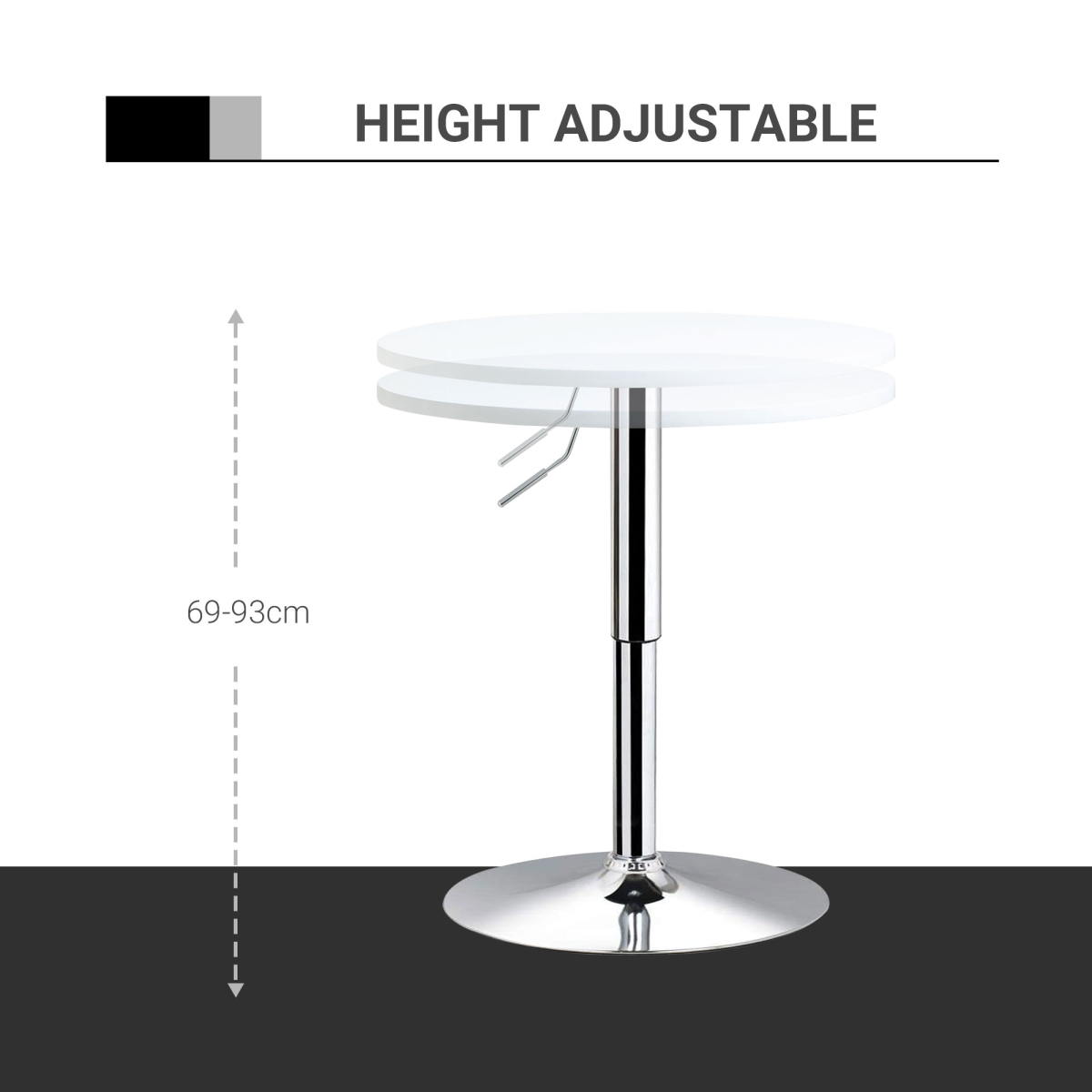 60cm Adjustable Height Round Bar Table with Swivel Top and Metal Frame – Dining and Drinking Table, White