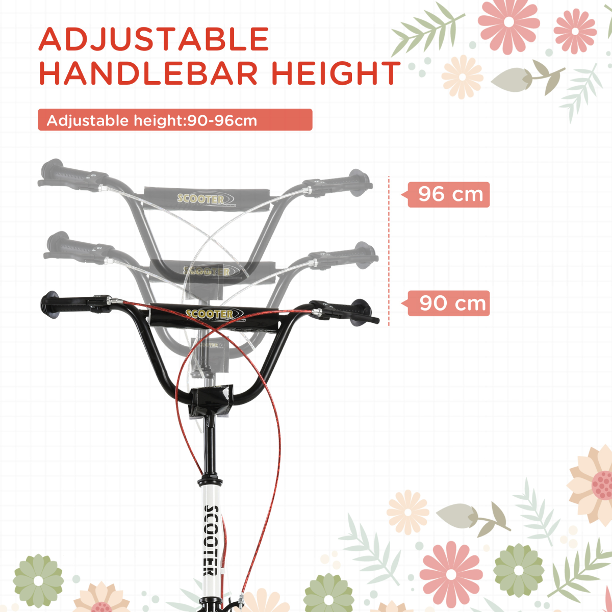 HOMCOM Kids Kick Scooter with Adjustable Handlebar, Dual Brakes & Inflatable Rubber Tyres – Ages 5+
