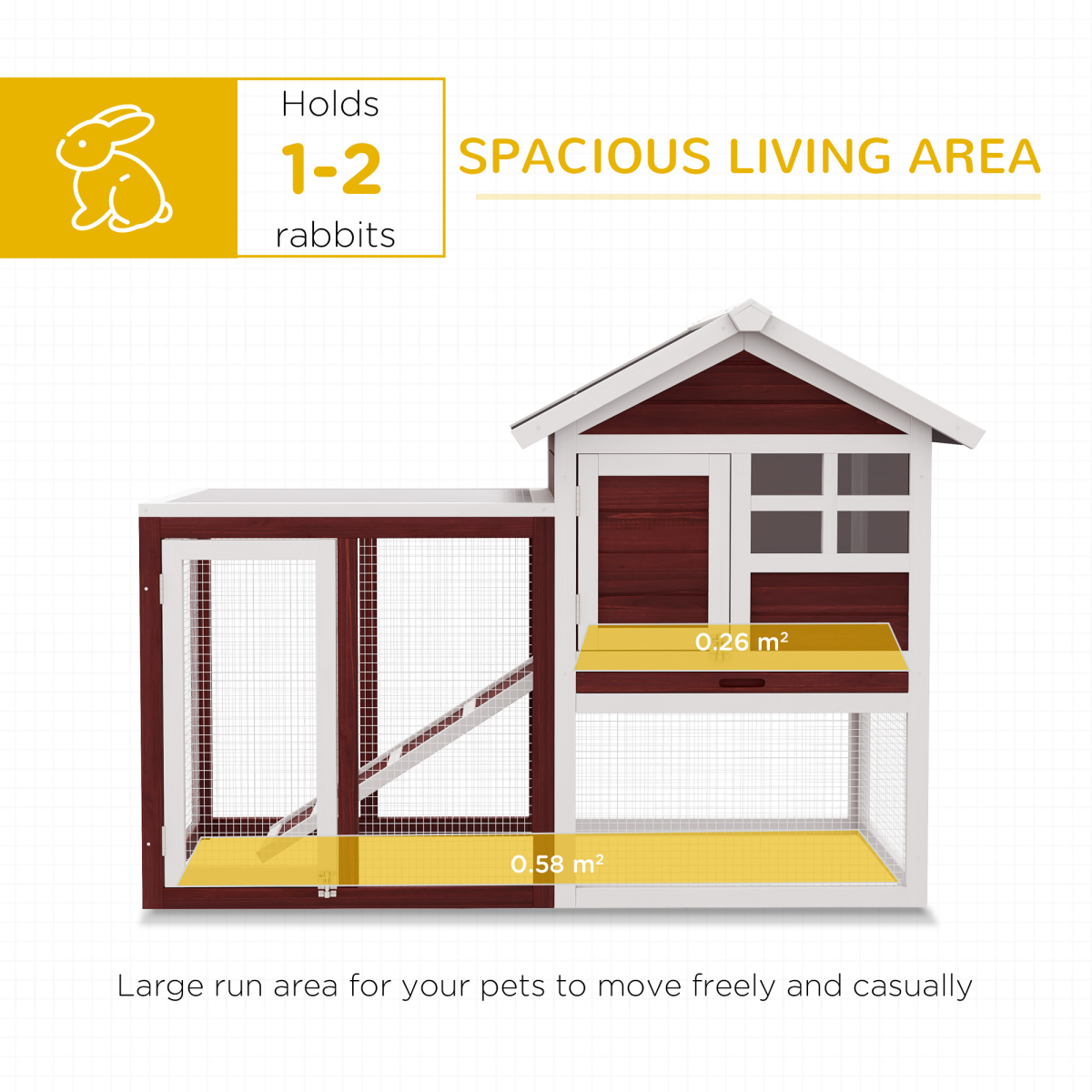 Pawhut 122cm Wooden Rabbit Hutch with Ramp and Slide-Out Tray – Fir Wood Small Animal House