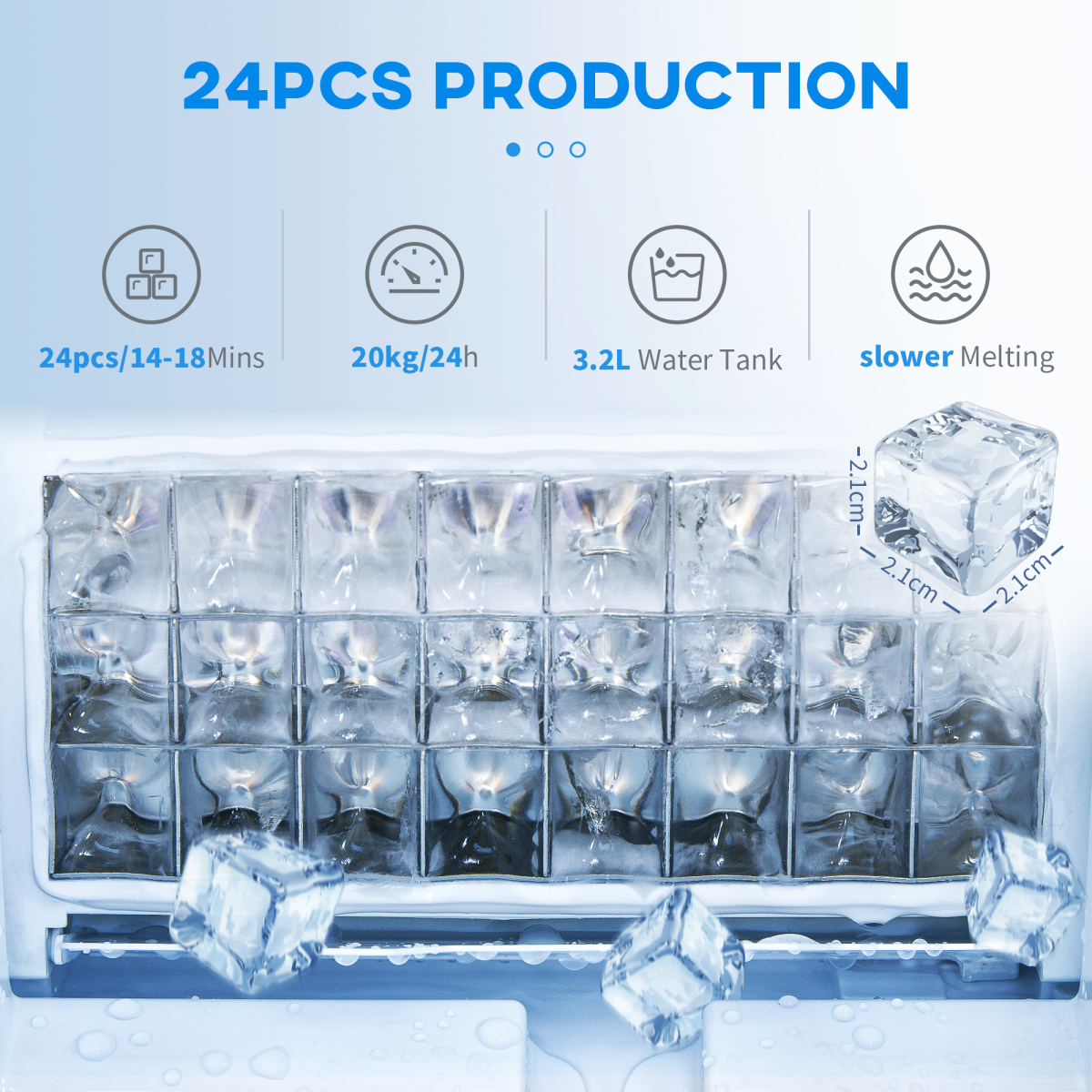 HOMCOM Countertop Ice Maker, 20kg in 24 Hours with 24 Cubes per Cycle – No Plumbing Required
