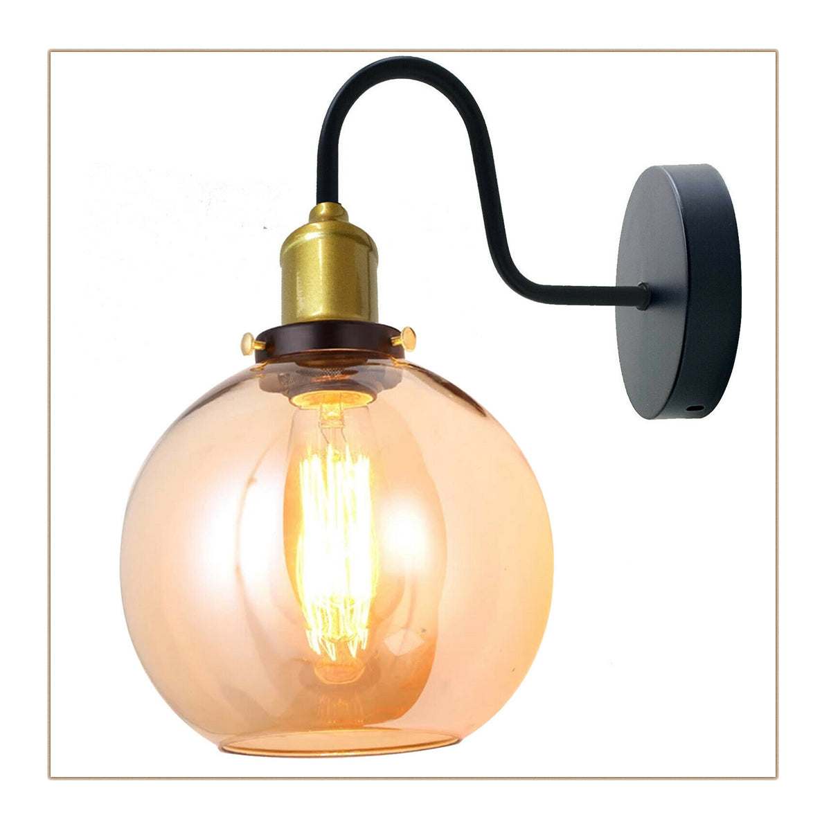 LEDSone Amber Glass Globe Wall Light with E27 Holder & Metal Back Plate – Modern Wall Sconce, Amber