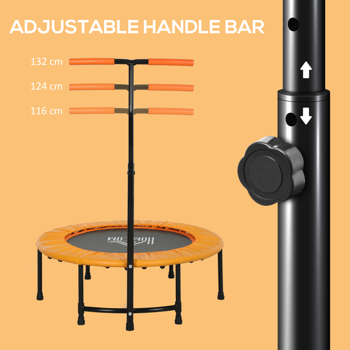 HOMCOM 40" Mini Trampoline with Adjustable Handle – Fitness Rebounder for Adults, Indoor & Outdoor, Orange