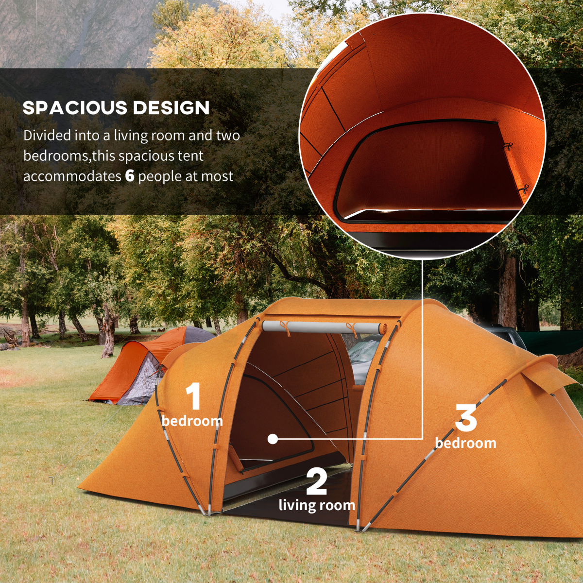 Outsunny 4–6 Person Dome Camping Tent with Mesh Windows – Family Tent for Camping, Hiking & Fishing, Orange