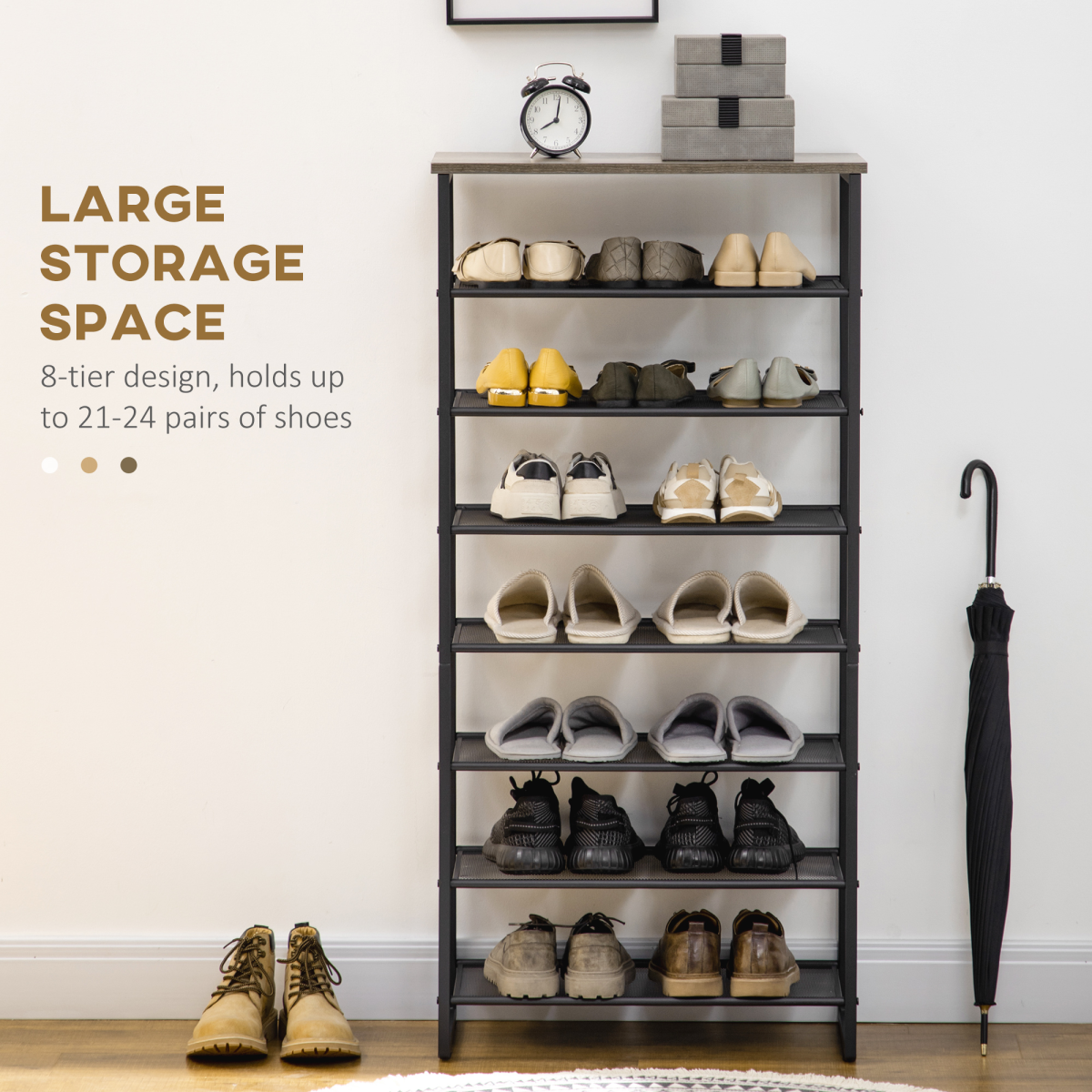 HOMCOM 8-Tier Metal Shoe Rack with Mesh Shelves, Holds 21–24 Pairs, 126cm Tall