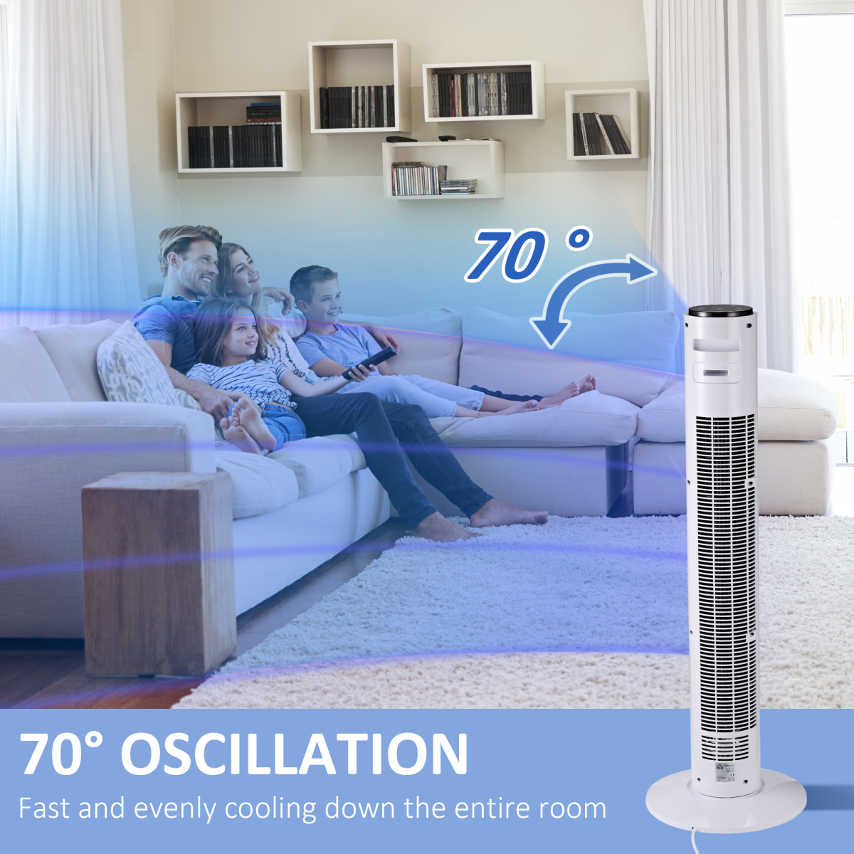 HOMCOM Freestanding Tower Fan, 96cm with Oscillation & Timer – Slim Space-Saving Cooling, White